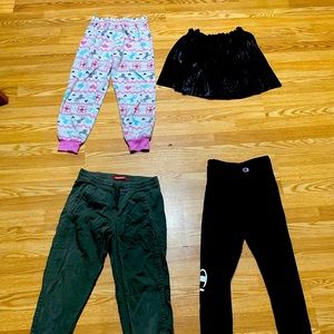 Girls pants, pj bottoms and skirt